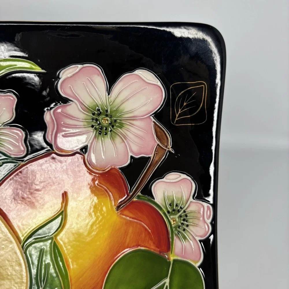 Blue Sky Jeanette J McCall Apple Blossoms Plate Tray 2004 Raised‎ Relief Outline
